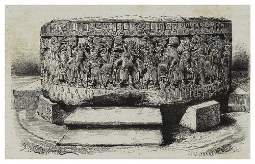 007-Vista lateral de la piedra del sol en el museo de Mexico-Les Anciennes Villes du nouveau monde-1885- Désiré Charnay
