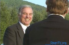 DeanTV correspondent Heath Eiden jokes with Dean in Stowe, VT, June 2003