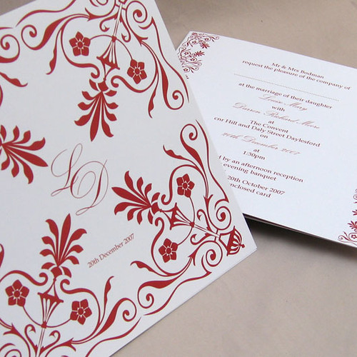 Victoriana red wedding invitation from mini Moko, Wedding invitation idea, wedding invitation sample, victoriana red, wedding invitation, flowers, photos