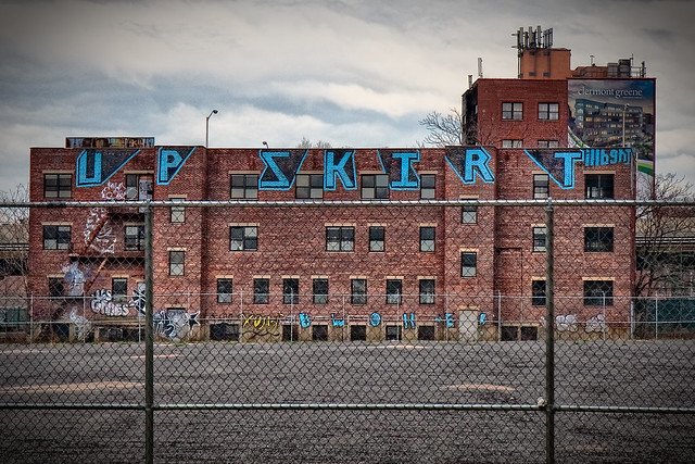 The "Upskirt" graffiti building...across from the Brooklyn Navy Yard