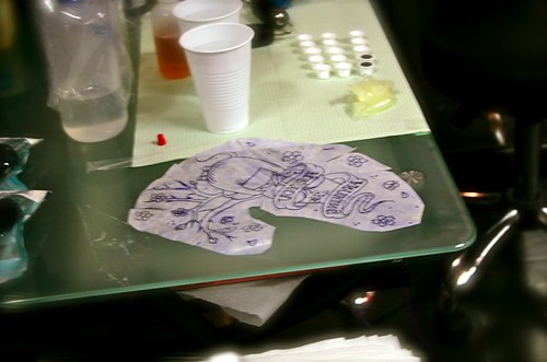 Tattoo stencil and table