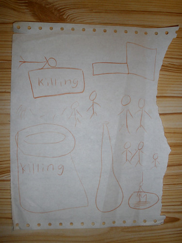 H was telling me a Sri Lankan story, and illustrated it while telling! :O