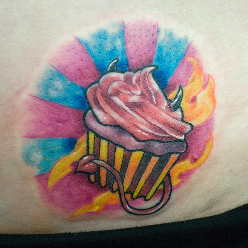 Good and evil cupcake tattoos
