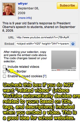 Choose NOT to include related YouTube videos when you embed