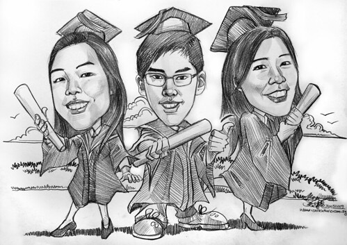 Graduates caricature in pencil