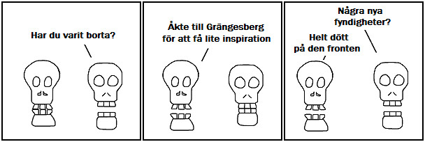 Har du varit borta?; Åkte till Grängesberg för att få lite inspiration; Några nya fyndigheter?; Helt dött på den fronten