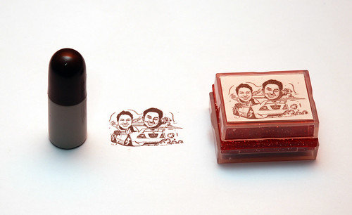 Couple wedding caricatures in Mitsubishi Lancer rubber stamp and refill 1