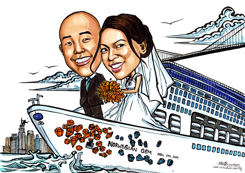 Wedding couple caricatures on Norwegian Gem A4
