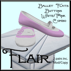 Flair-Ballet Flats-Buttons-White Pink Combo