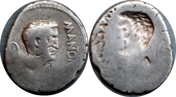 488-01-0268-35-M.ANTON IMP Mark Antony brockage Denarius