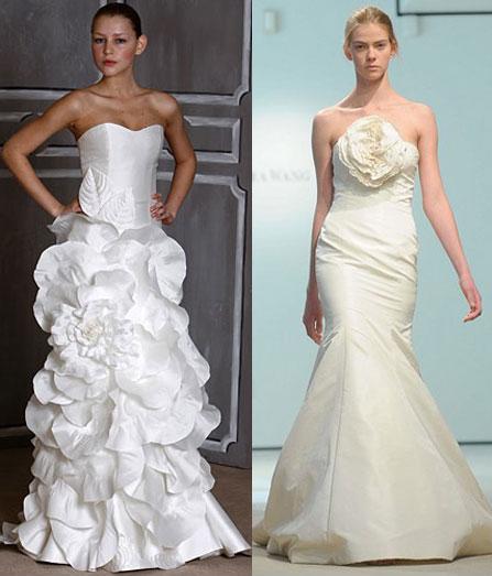 Floral accents on the wedding gown runway the dress on the left is from 