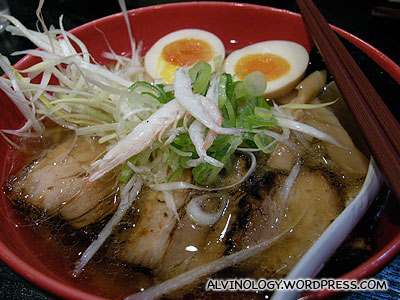 Marks black shio ramen with extra char siew and an egg