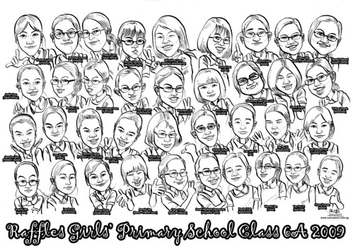 Raffles Girls Primary School Class 6A 2009 caricatures (with names) A4