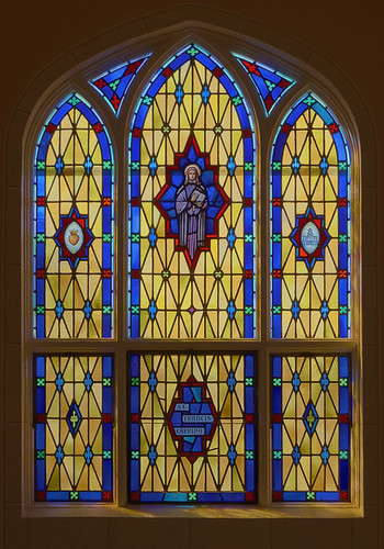 Saint Norbert Roman Catholic Church, in Hardin, Illinois, USA - stained glass window of Saint Francis Cabrini