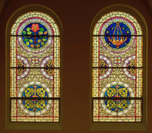 Saint Mary's Roman Catholic Church, in Fieldon, Illinois, USA - stained glass windows with titles of Mary