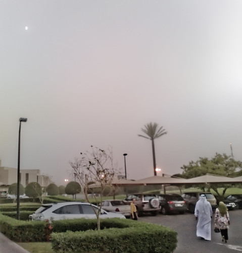 Hilton Parking Lot with Moon in the Dusty Sky
