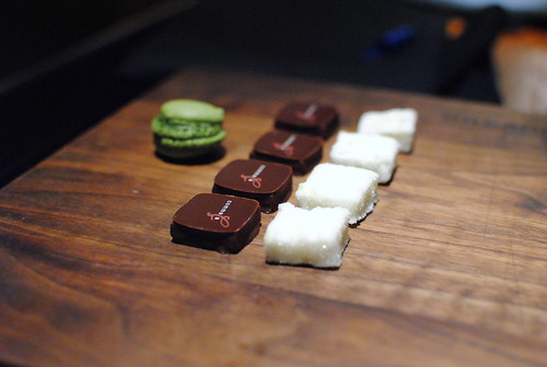 Mignardises: chocolates, marshmallows, green tea macarons