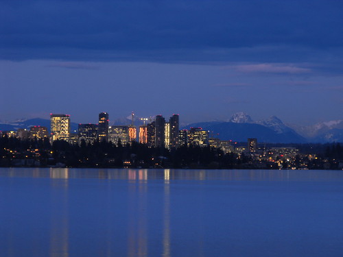 Bellevue and Lake Washington at dusk