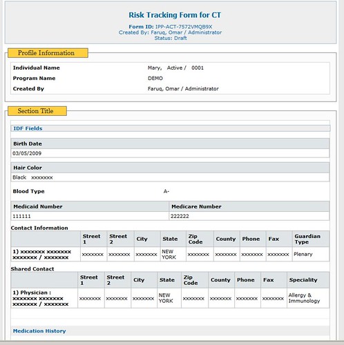Screenshot showing 'Risk Tracking Form for CT' page
