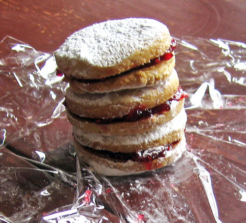stack of raspberry sandwich cookies