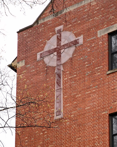 Cross on wall at former Daughters of Charity convent, Seton Center, at the University of Missouri - Saint Louis, in Normandy, Missouri, USA