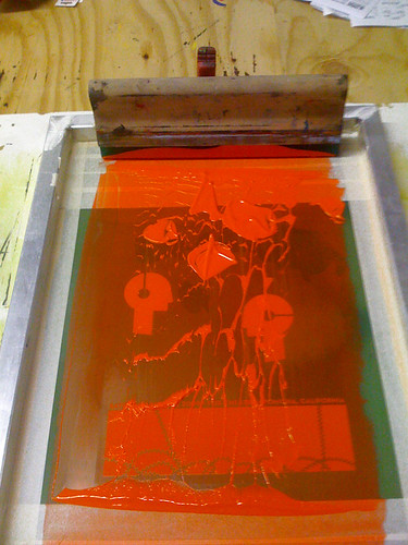 2nd color (red) flooded in the screen and ready to print.
