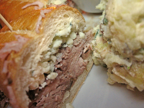 Cole's: Roast Pork French Dip Sandwich with Blue Cheese and Bacon Potato Salad