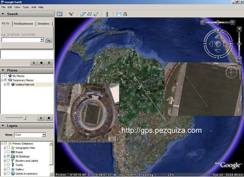 Linha tracejada indicando o local até o satélite Amazonas.