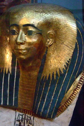 Gilded cartonnage mummy-mask of a lady of high rank early 18th dynasty 1500 BCE from Thebes Egypt