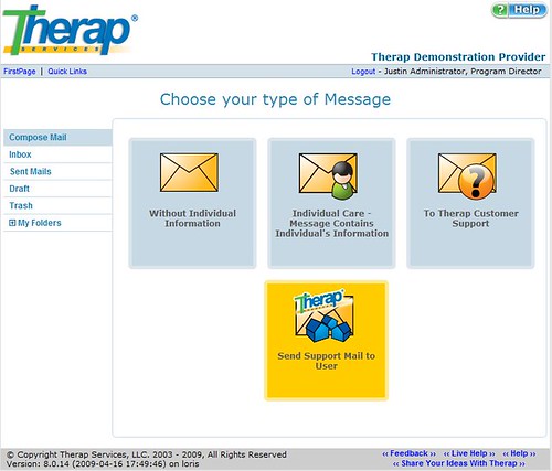 Screenshot of SComm interface with all type of message to choose.