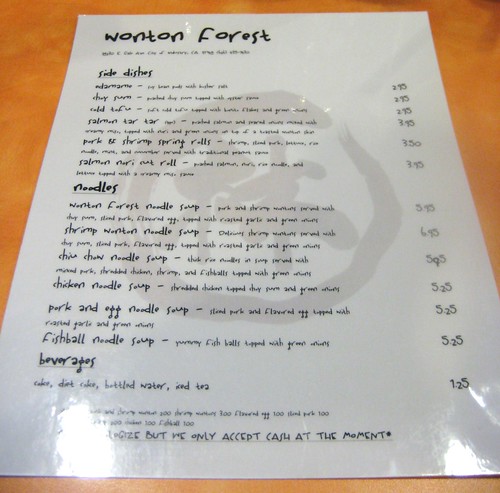 Menu @ Wonton Forest by you.