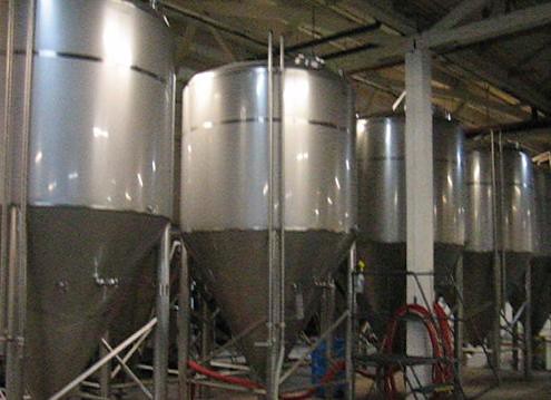 There are five 120-barrel fermenters and five 60-barrel fermenters, for fermenting single and double batches.