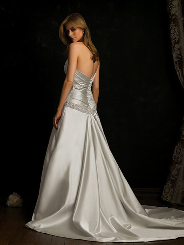 Plaid design on the bridal dress. 