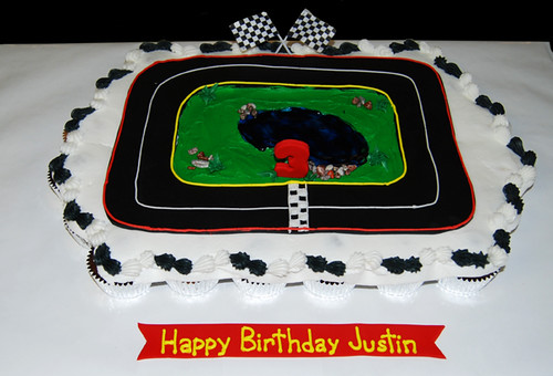 Cars and dinosaur 3rd birthday cupcake cake