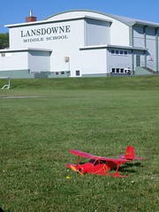 Radio-controlled plane in the grass of Lansdowne Middle School