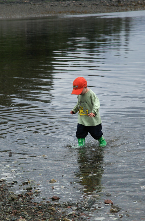 small boy in the water, near the beach, Kasaan, Alaska