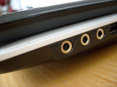 The audio jack on the far right is S/PDIF out! This is huge! None of the big boys (probably encouraged by the RIAA) like Dell and HP offer this option. Even Alienware has trouble with this. 