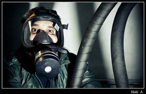 Man with gas mask.