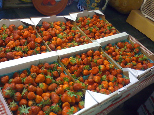 A flat of fresh strawberries at Baird's Farm outside Stilwell, Oklahoma