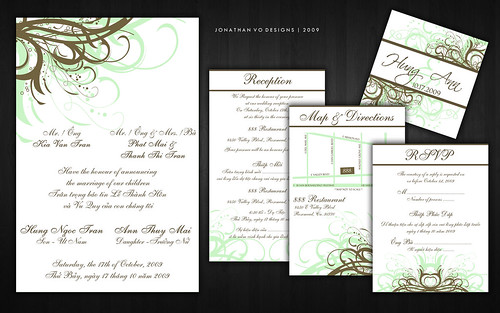Green and Brown Vietnamese Wedding Invitations share
