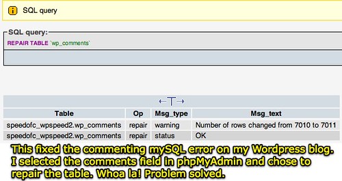 mySQL blog commenting problem fixed