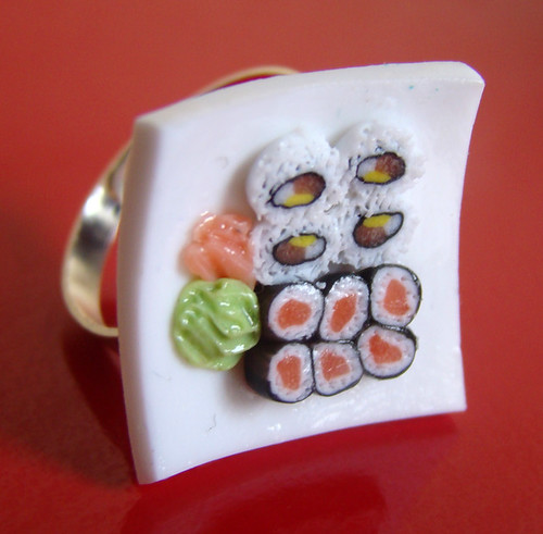 view large Miniature Sushi Ring handmade by me out of polymer clay