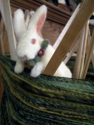 camouflaged yarn for restraining a white rabbit. don't be fooled by the 