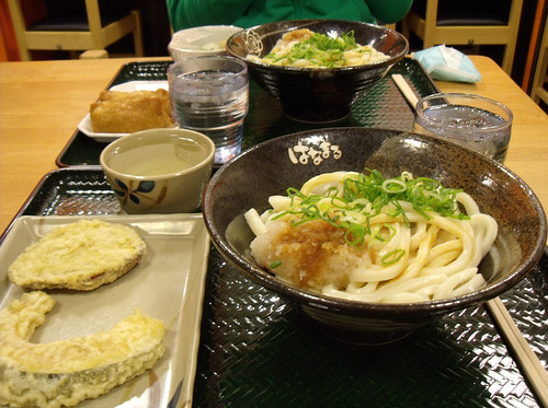 Our Hanamaru dinner with noodles, tempura, sushi and tofu
