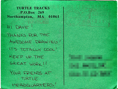 TMNT Adventures "Turtle Tracks" { TMNT A #31 } post card to tOkKa (( 21, February 1993 )) 