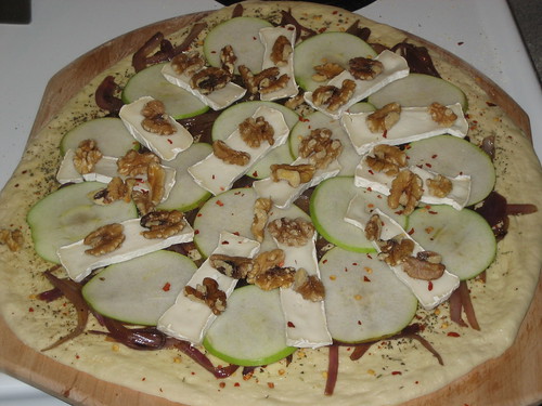 Apple, Pear, Caramelized Onion, Honey, Brie and Walnut Pizza