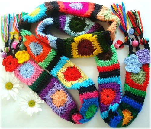 De colores, cachecol de crochê