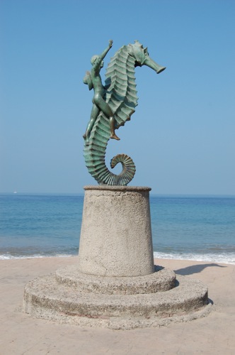 Landmark Sculpture of Puerto Vallarta, Mexico -- man riding seahorse