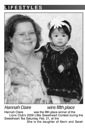 newspaper clipping - 5th place in Little Sweetheart Contest