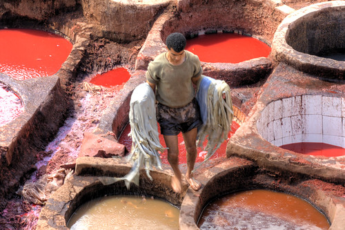 Fes tannery in red